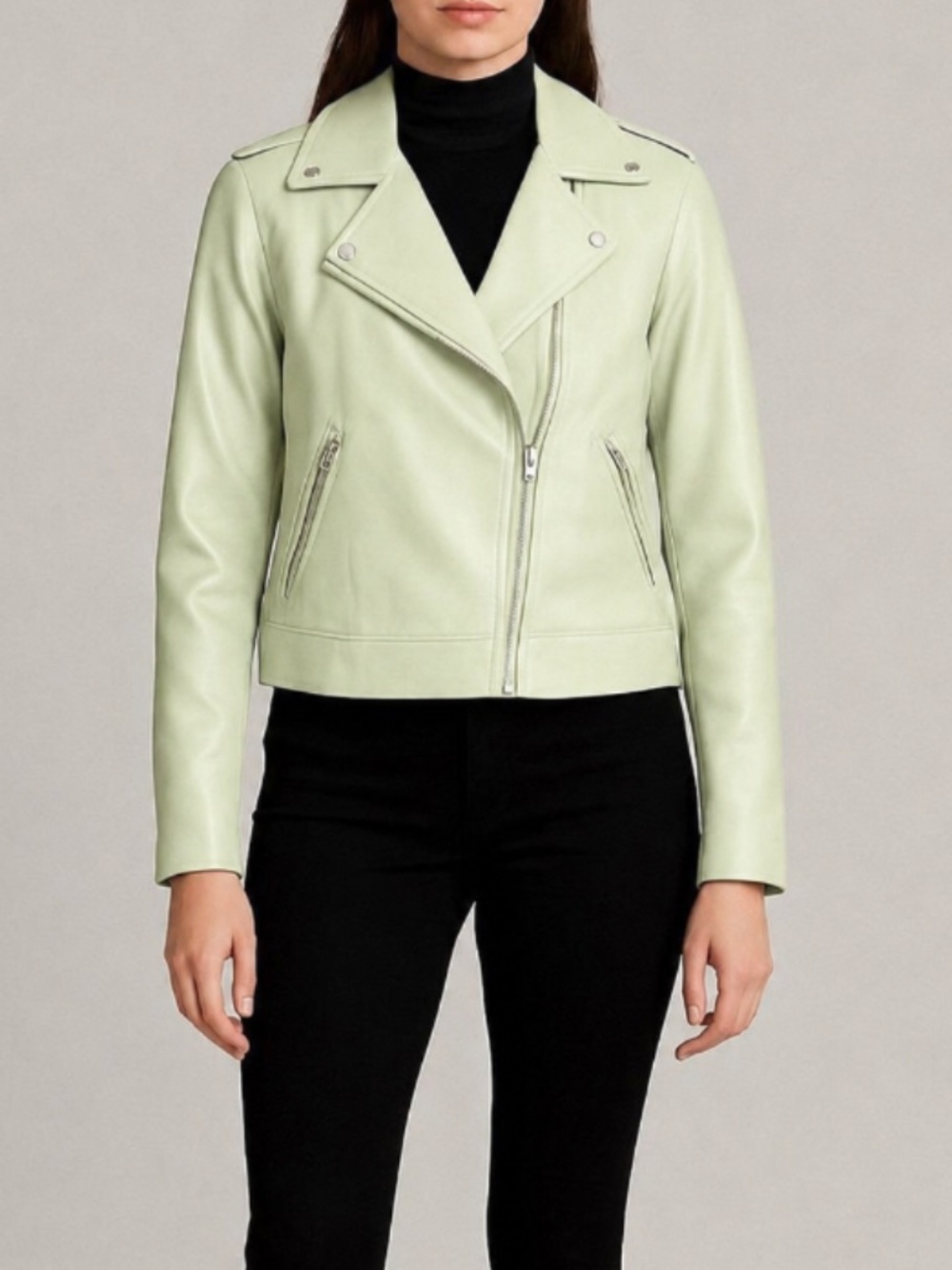 Blank NYC Faux Leather Bikercore Moto Utility Jacket Mint Green Size XS